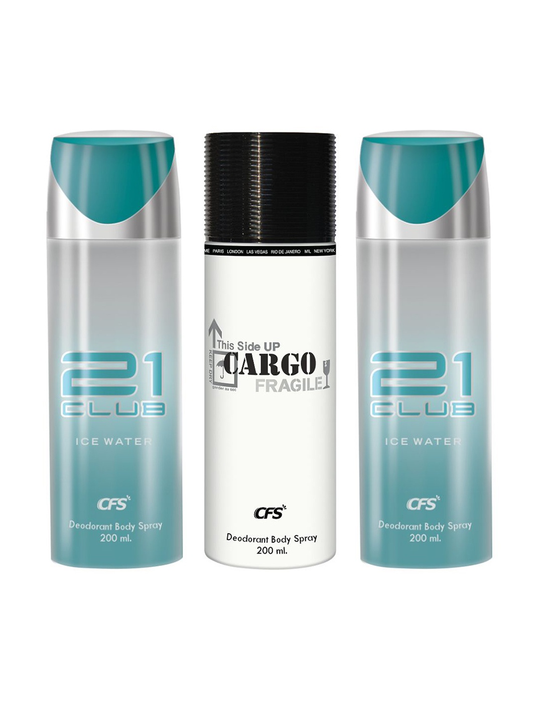 

CFS Set Of 3 Cargo Fragile & 21 Club Last Longer Deodorants-200ml Each, Blue