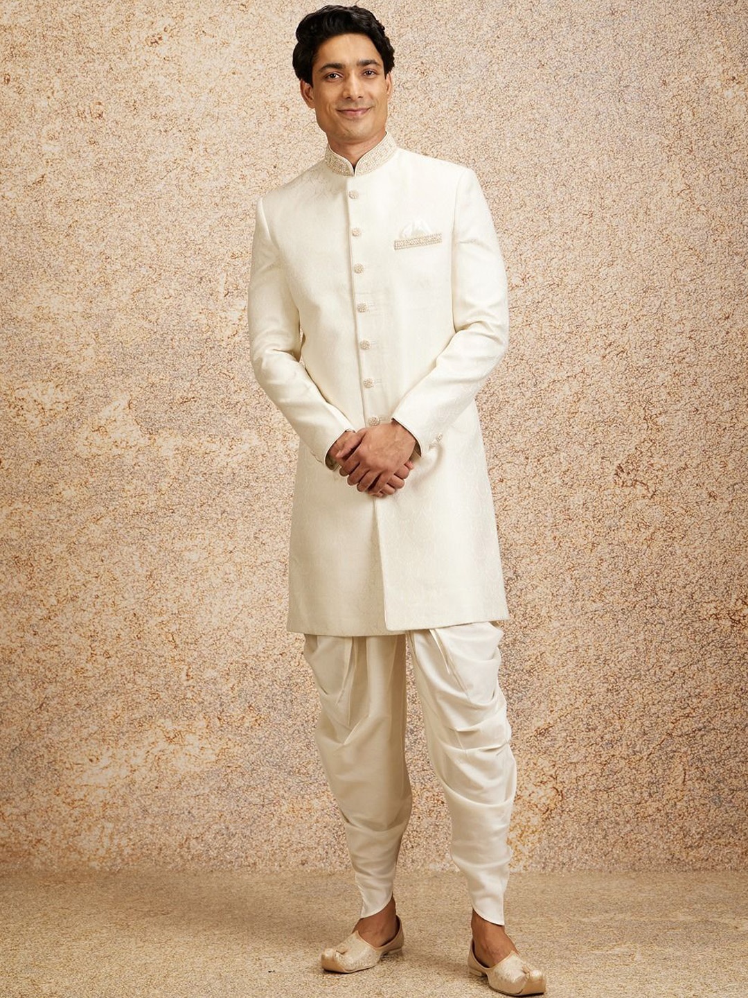 

Twamev Stone Work Sherwani Set, Cream
