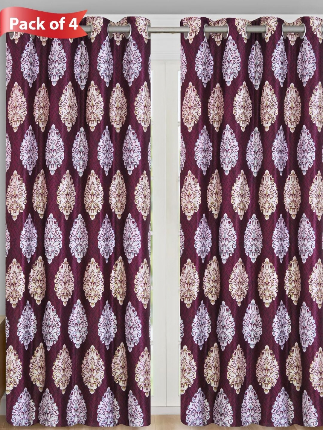 

Aura Purple & Beige Set of 4 Ethnic Motifs Door Curtains