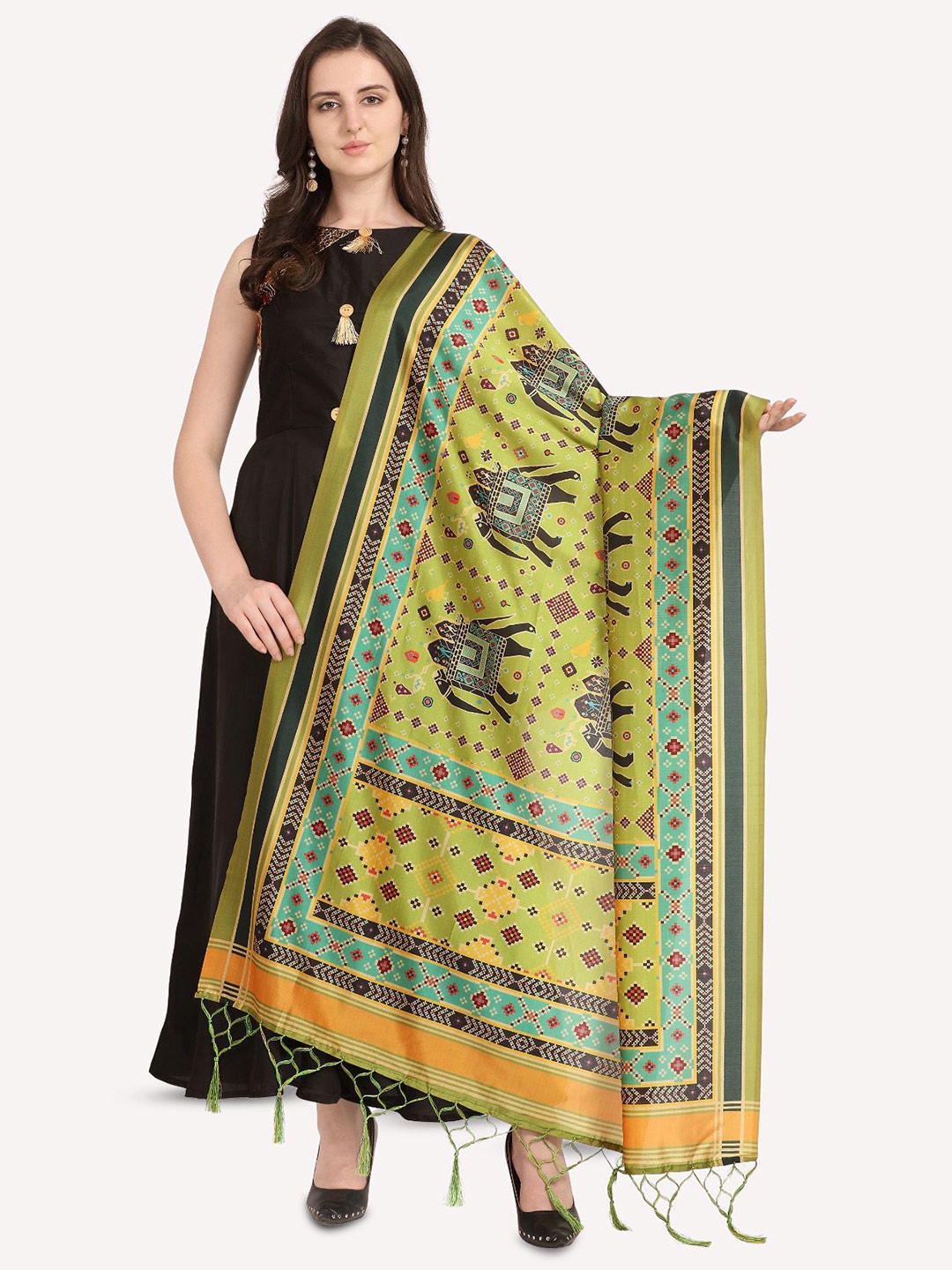 

Kaizen TEXO FAB Ethnic Motifs Digital Printed Assam Silk Dupatta, Green