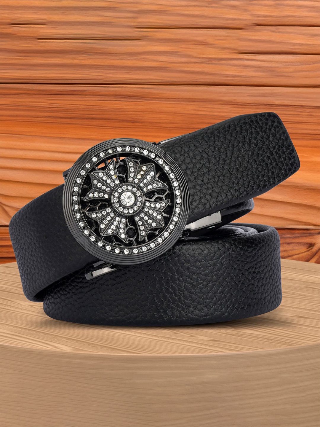 

WINSOME DEAL Men Slider Buckle Closure Textured Casual Belt, Black