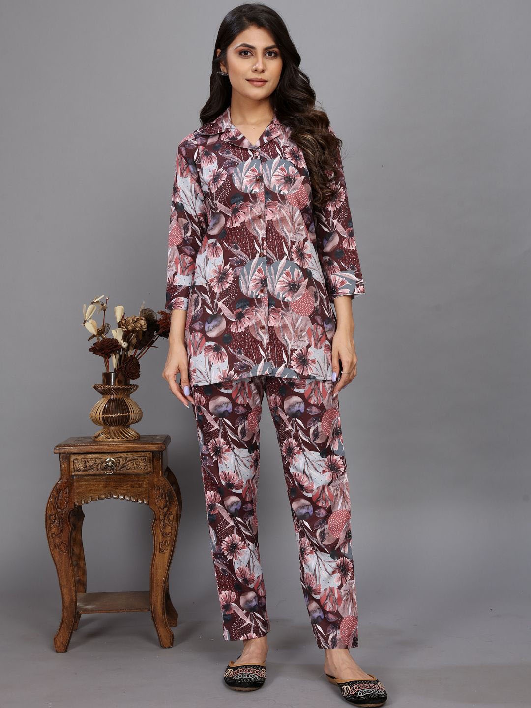 

TIKODI Printed Shirt With Trousers Co-Ords, Maroon