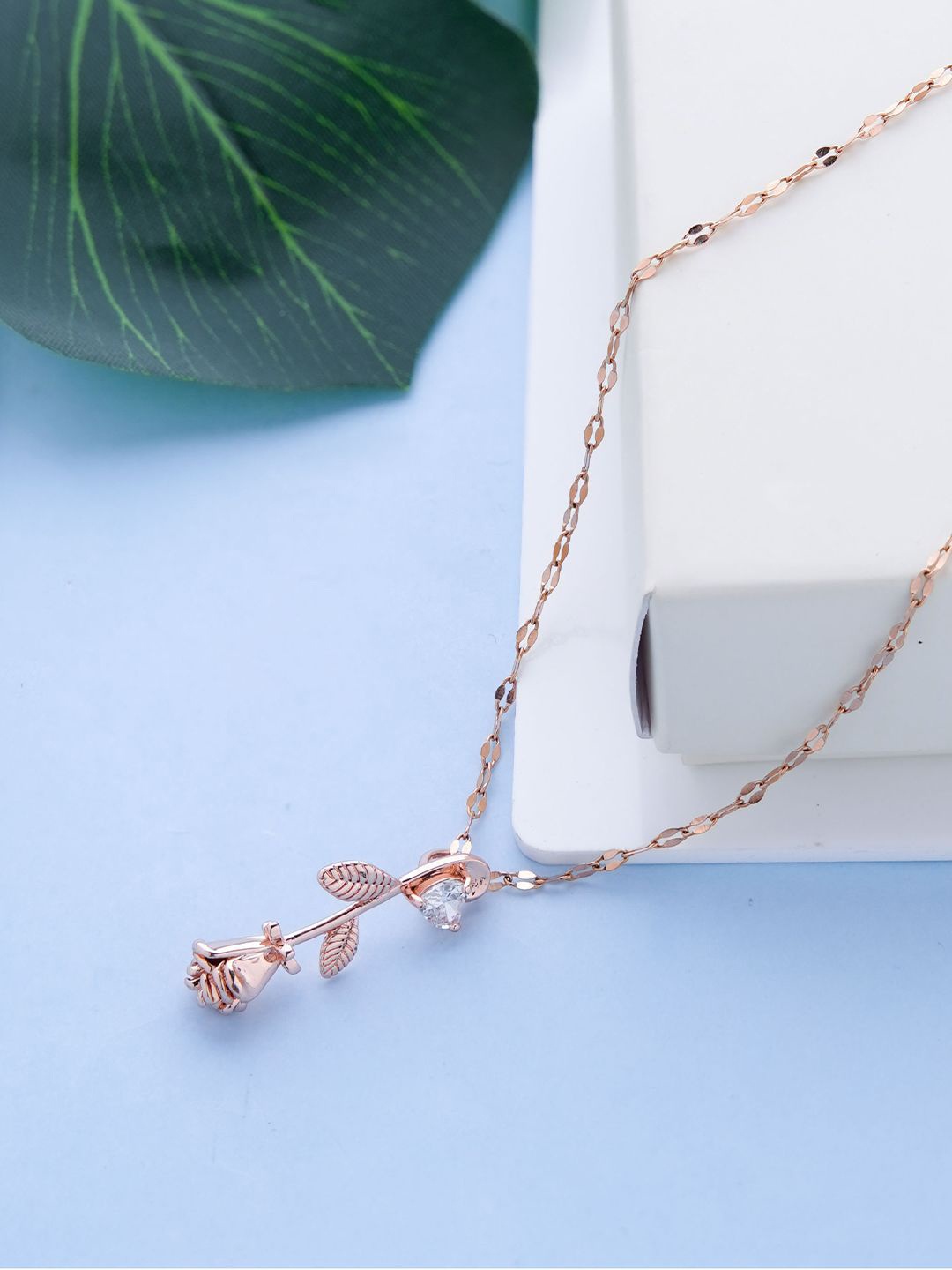 

SWASHAA Rose Gold Plated Cubic Zirconia Stainless Steel Necklace