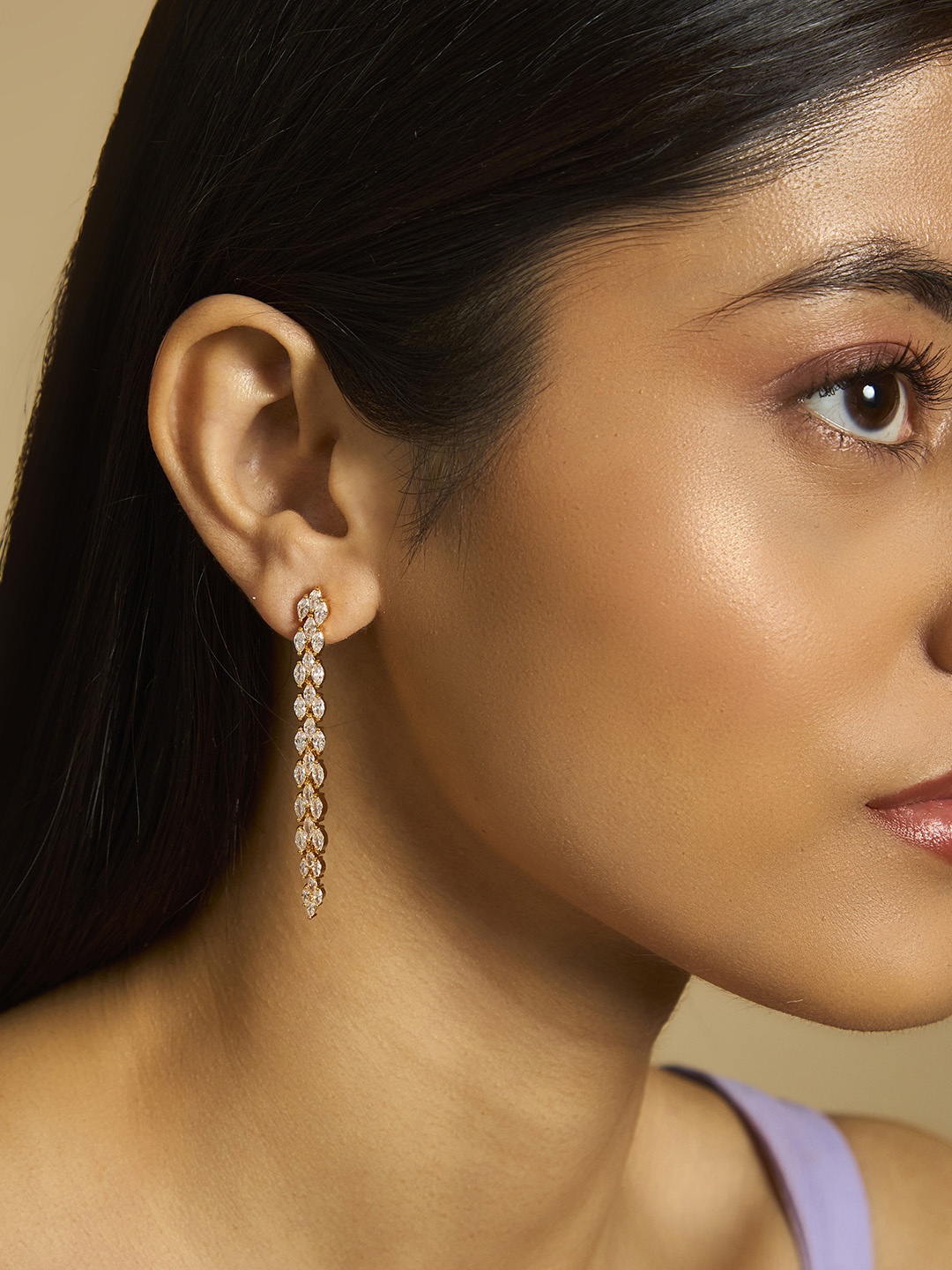 

Kushal's Fashion Jewellery Gold-Plated Cubic Zirconia-Studded Contemporary Drop Earrings