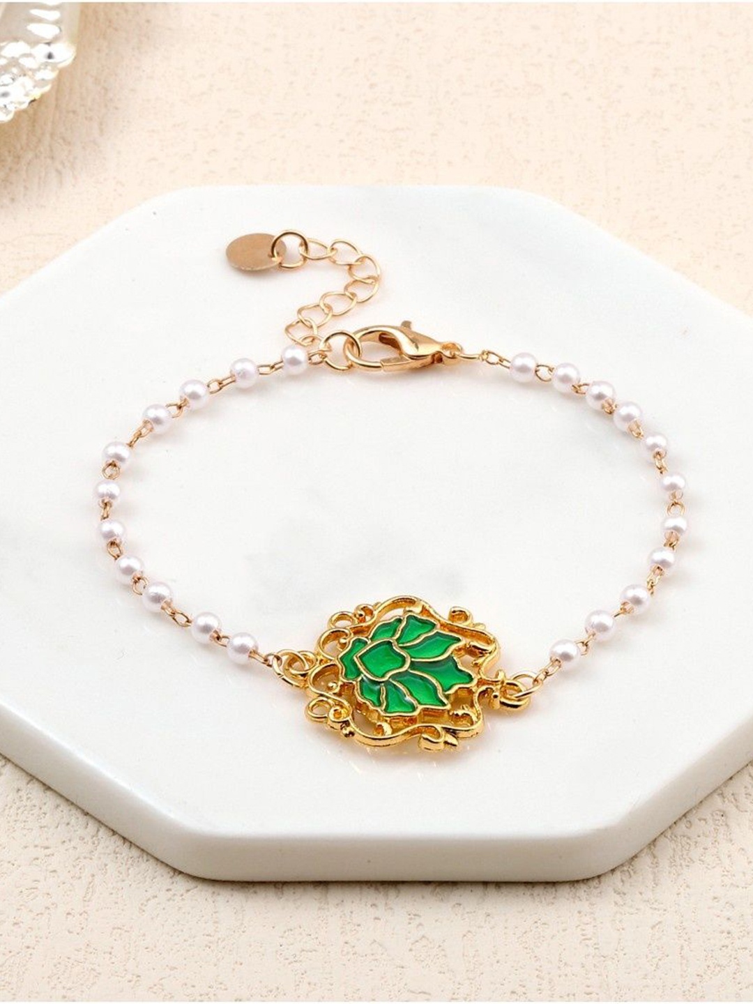

SALTY Lotus Charm Bracelet, Green