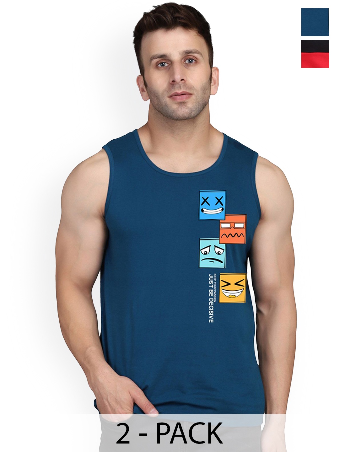 

SLOWLORIS Pack Of 2 Printed Innerwear Vests, Black