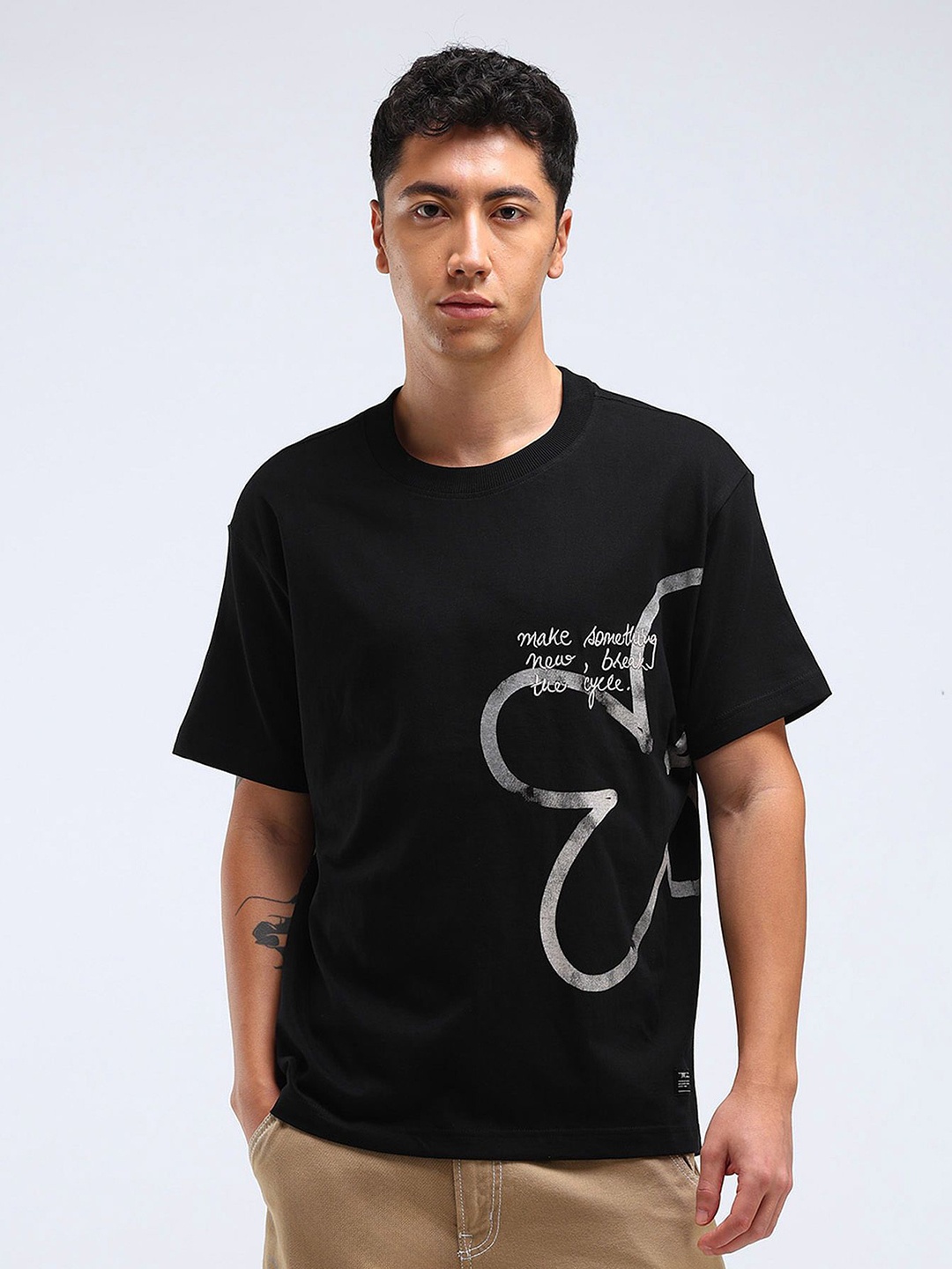 

Flying Machine Men Typography Printed T-shirt, Black