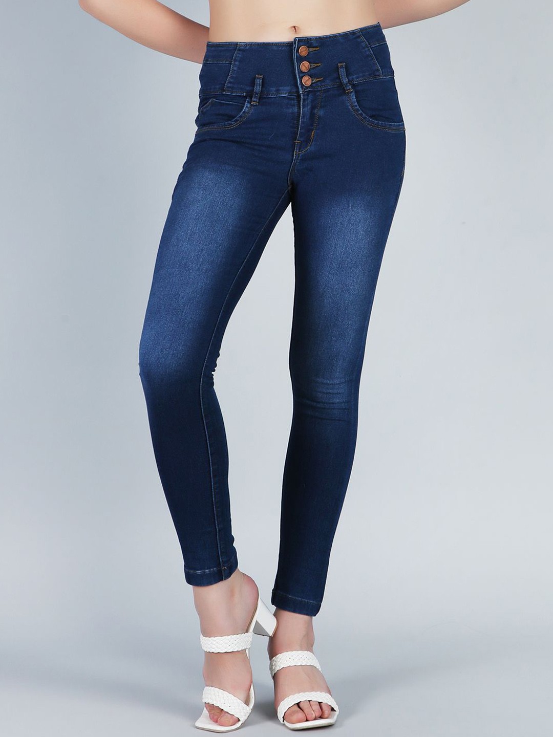 

Texco Women Comfort Slim Fit Low-Rise Light Fade Stretchable Jeans, Navy blue
