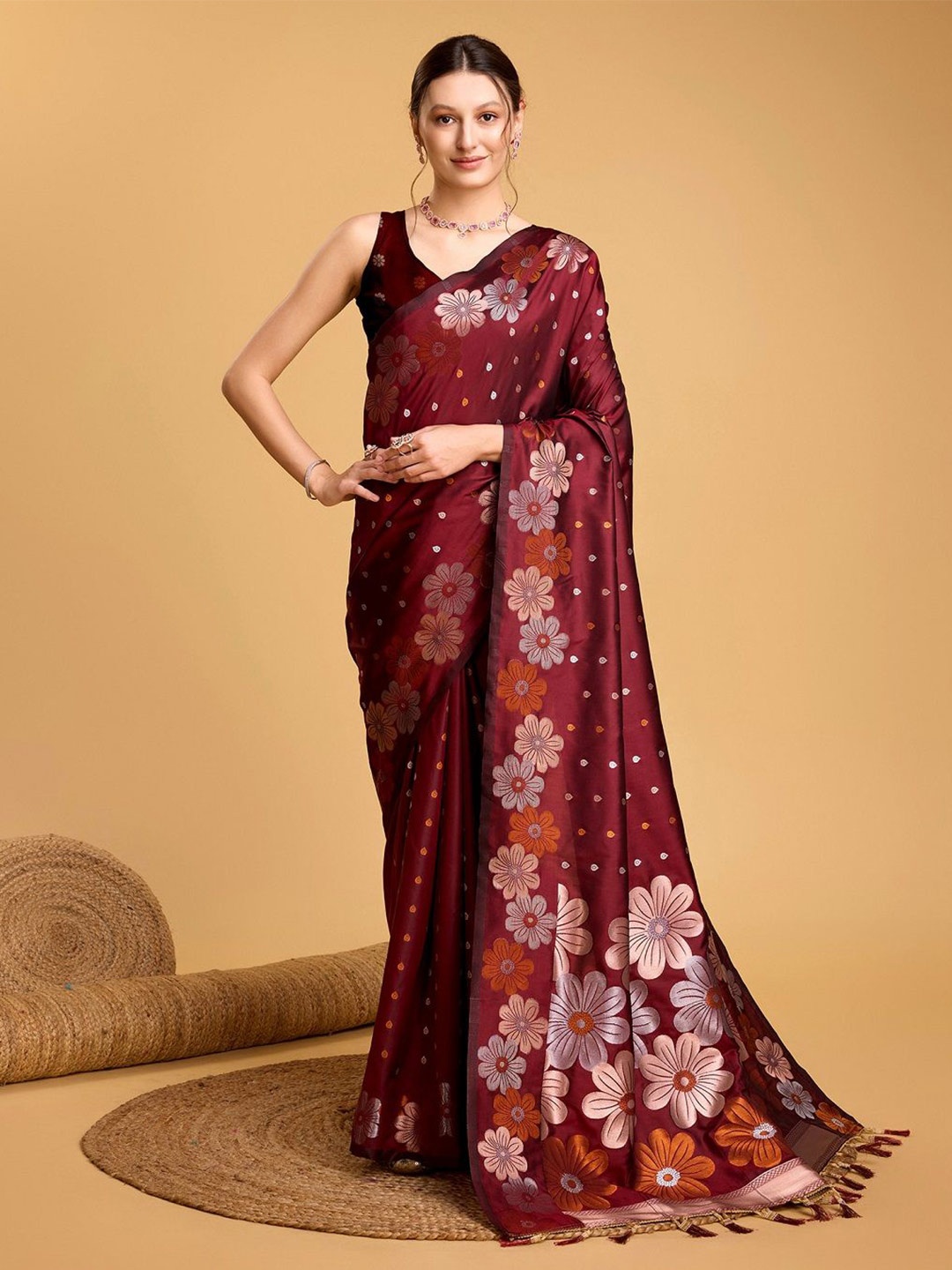 

SHOBHA SAREES Woven Design Zari Pure Silk Banarasi Saree, Maroon