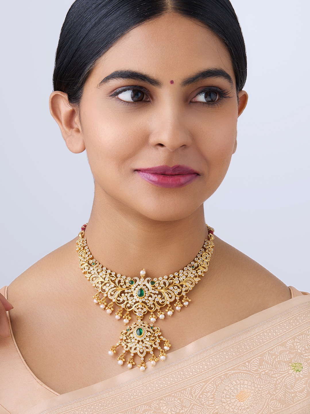 

Kushal's Fashion Jewellery Silver Gold-Plated Temple Necklace