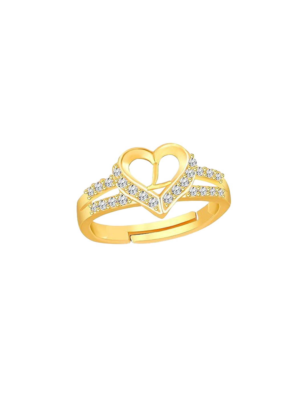 

Lila Gold-Plated Cubic Zirconia-Studded Heart Alphabet L Adjustable Finger Ring