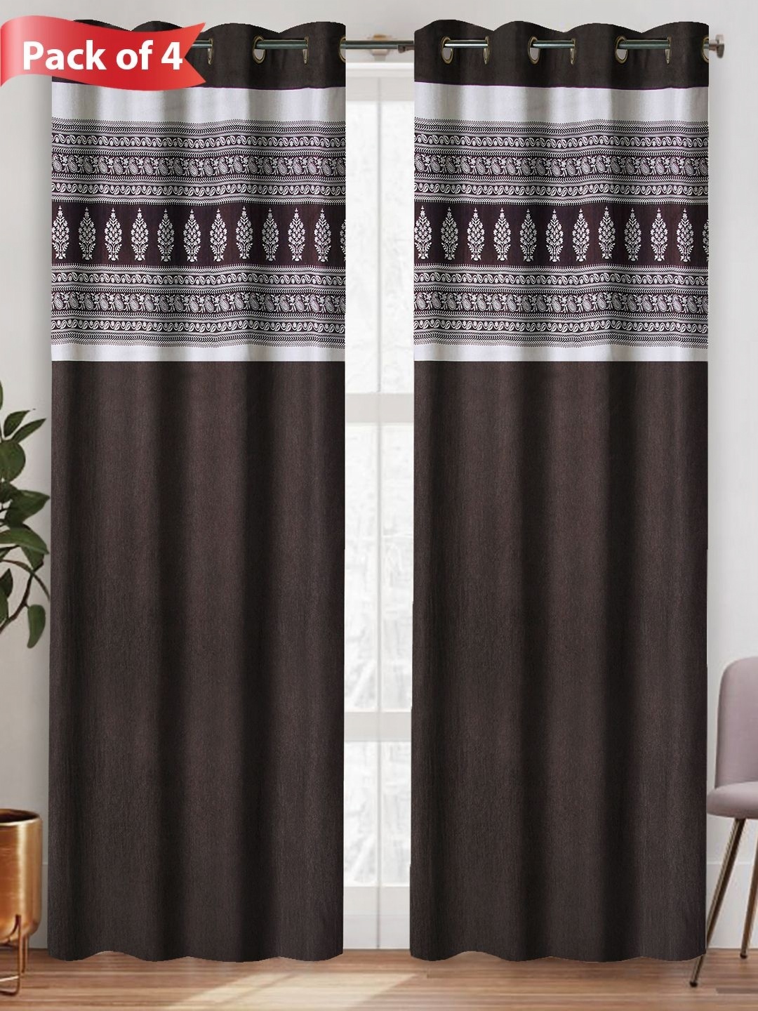 

Aura Brown & White Set of 4 Ethnic Motifs Long Door Curtains