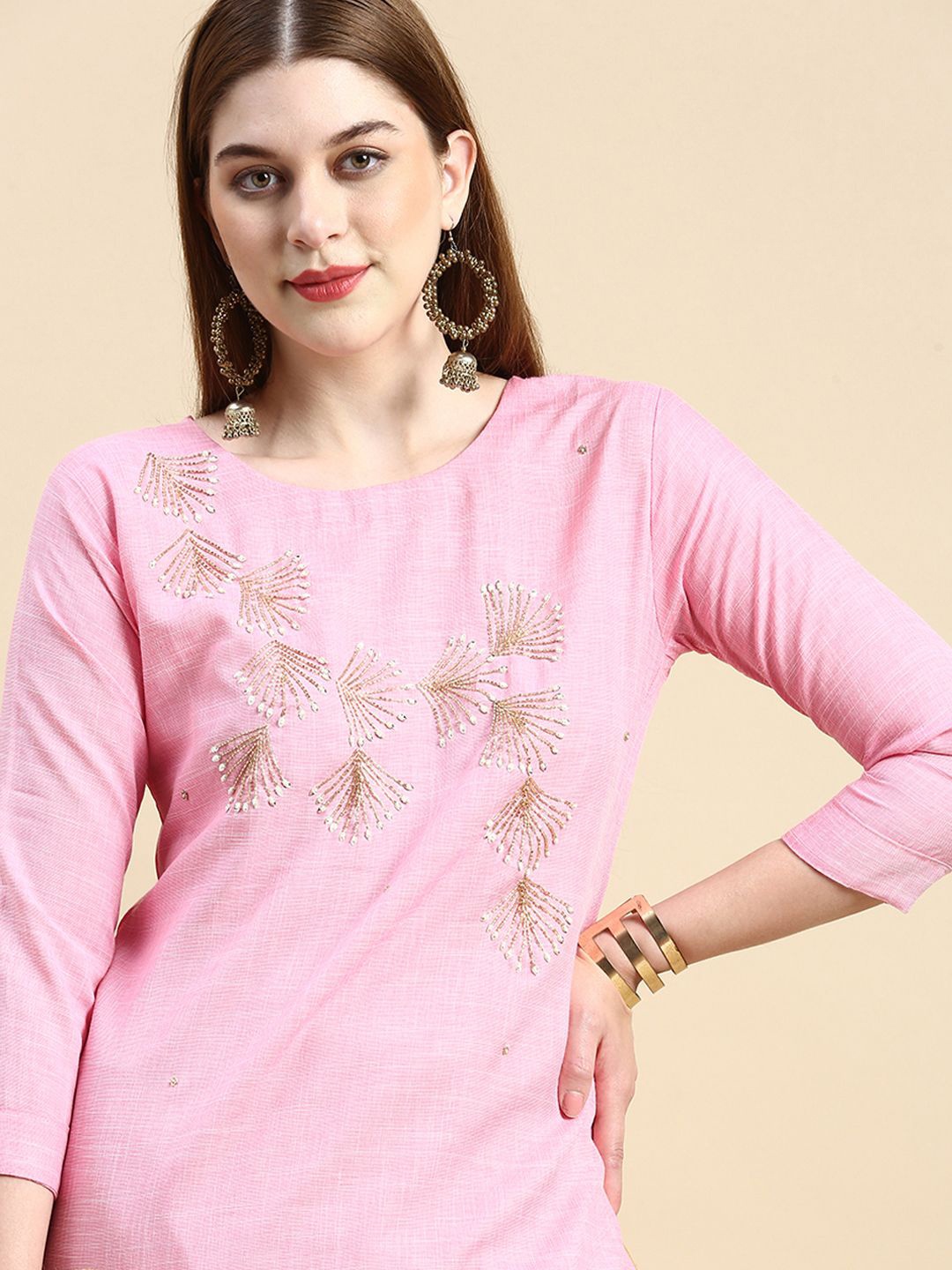 

GRANTH FASHION Women Embroidered Kurta, Pink