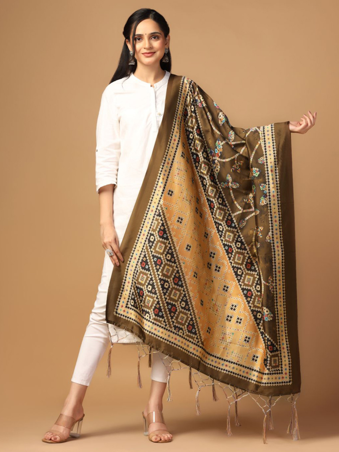 

Kaizen TEXO FAB Ethnic Motifs Printed Silk Dupatta, Green
