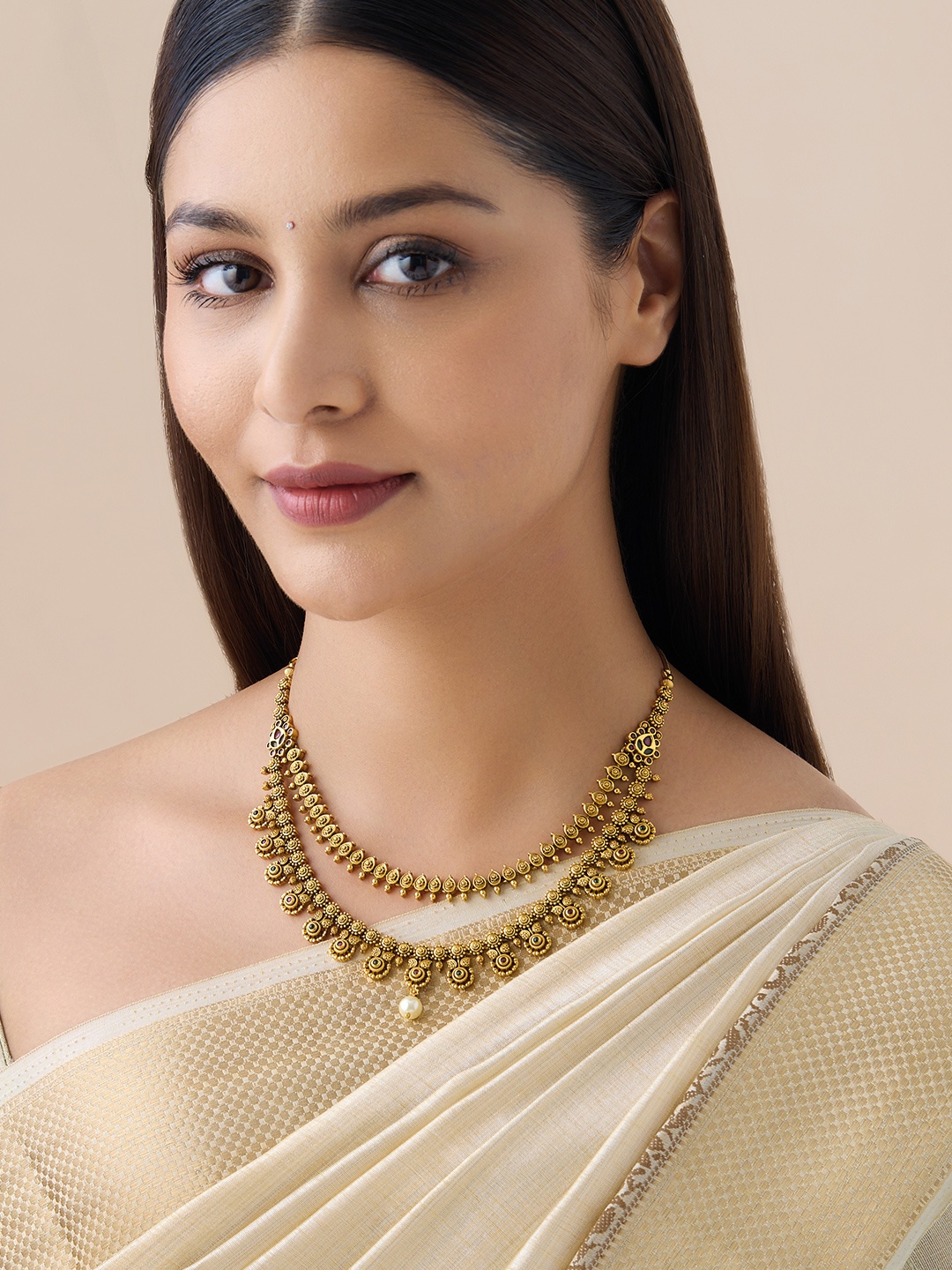 

Kushal's Fashion Jewellery Copper Gold-Plated Beaded Antique Necklace