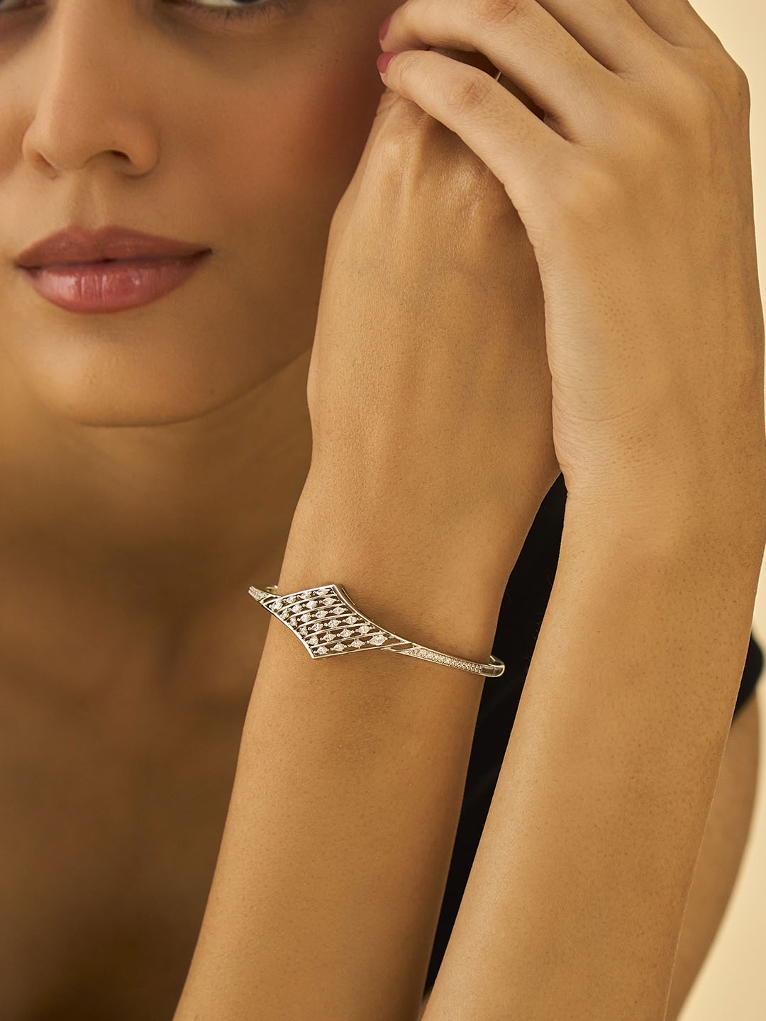 

Kushal's Fashion Jewellery Cubic Zirconia Rhodium Plated Kada Bracelet, Silver