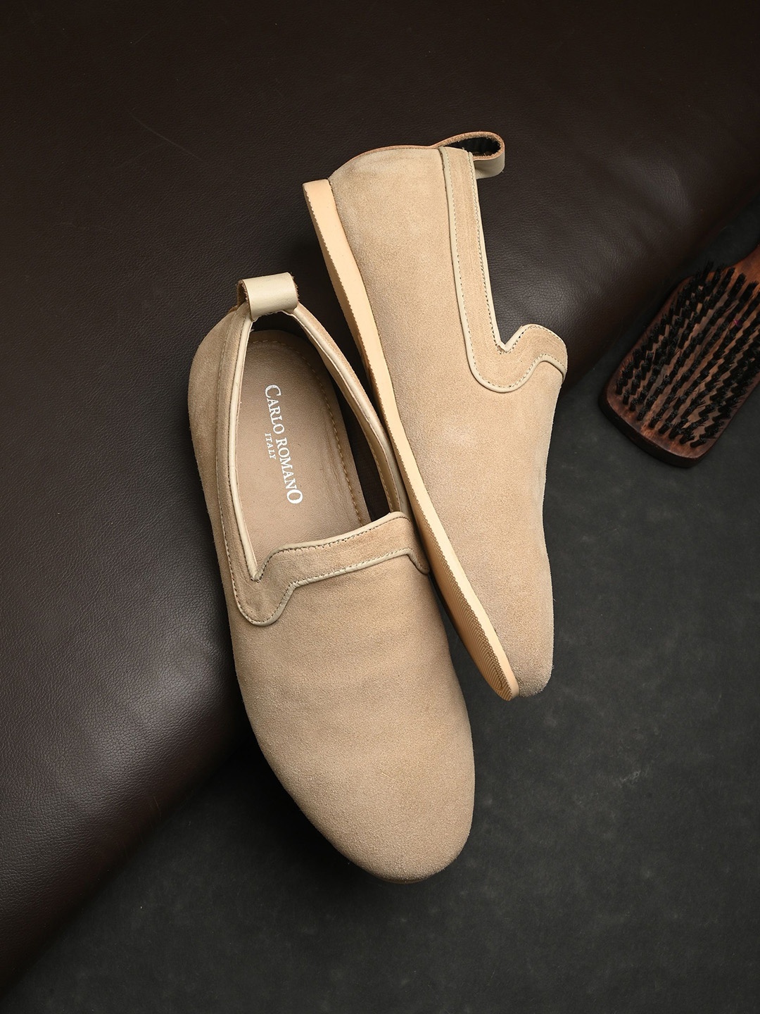 

CARLO ROMANO Men Suede Slip-On Sneakers, Beige