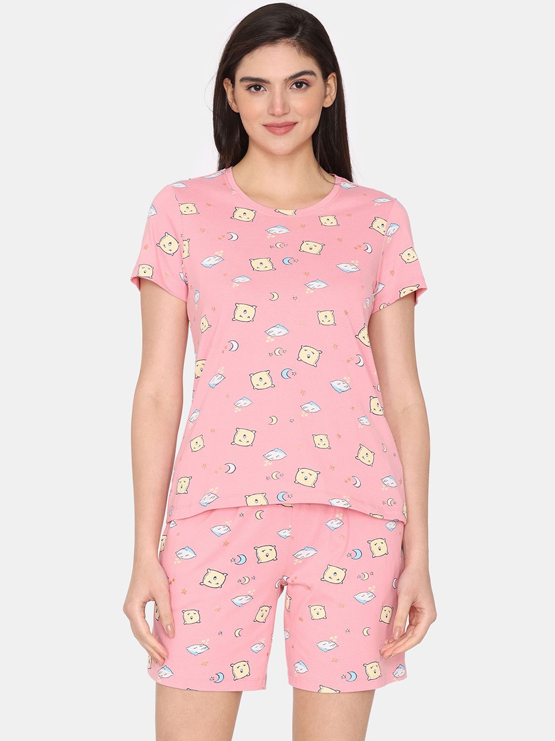 

Zivame Women Abstract Printed Night suit, Pink