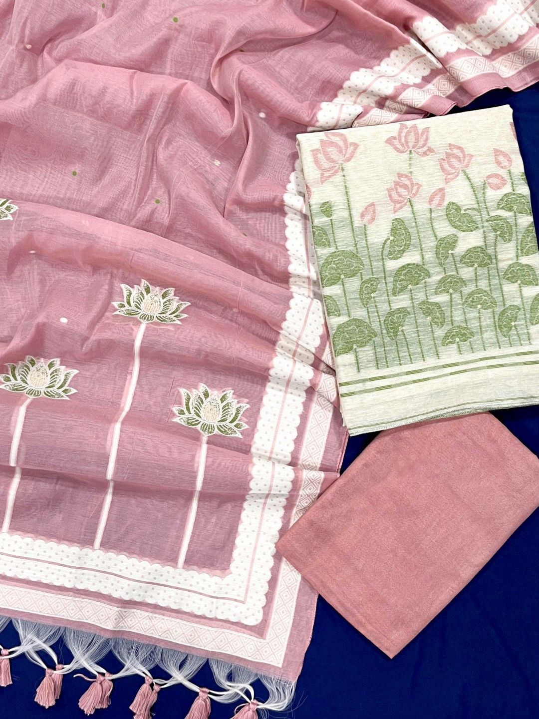 

ZARIMO Floral Embroidered Pure Cotton Unstitched Dress Material, Pink
