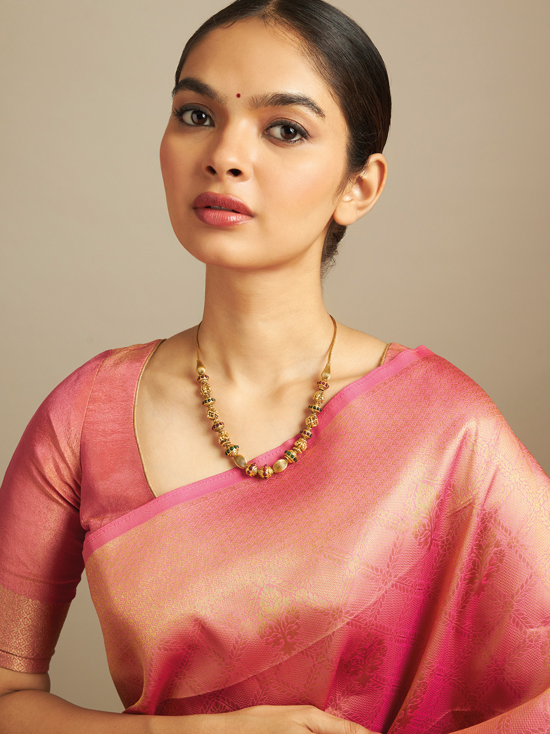 

Kushal's Fashion Jewellery Gold-Plated 92.5 Pure Silver Stone Studded Temple Necklace