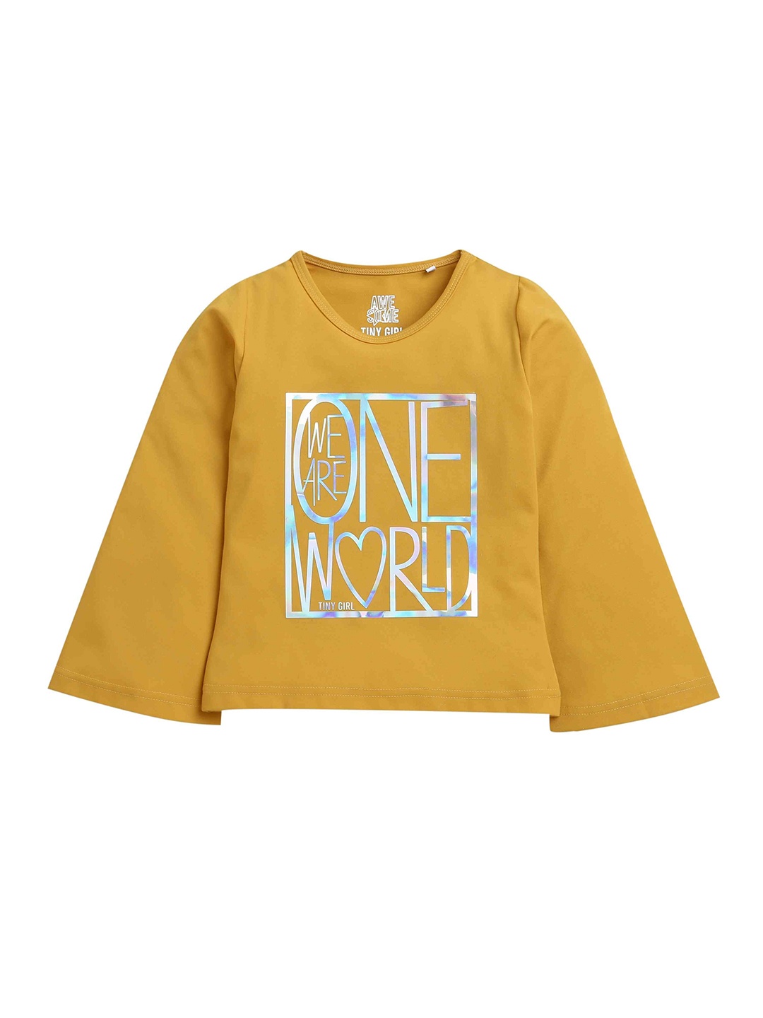 

Tiny Girl Girls Typography Printed Round Neck Top, Mustard