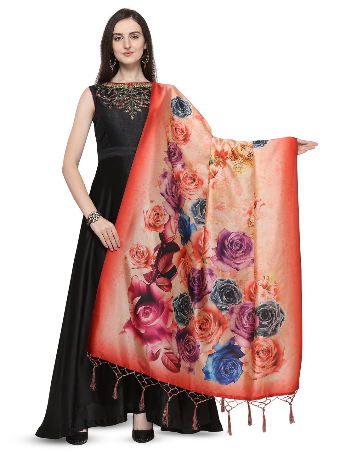 

Kaizen TEXO FAB Ethnic Motifs Digital Printed Assam Silk Dupatta, Peach