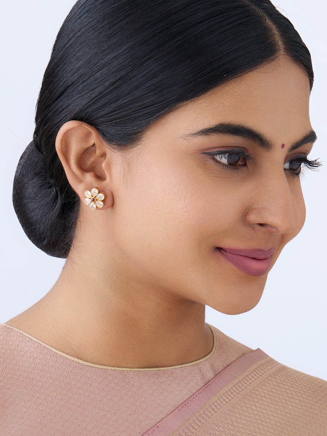 

Kushal's Fashion Jewellery 92.5 Pure Silver Gold Plated Stone Studded Floral Earrings