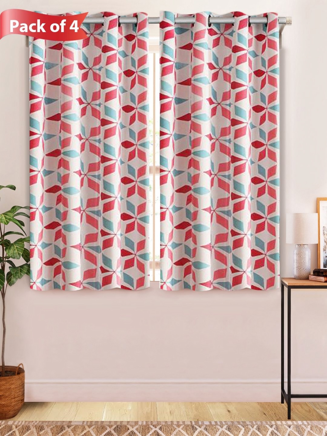 

Aura White & Pink Set of 4 Floral Window Curtains