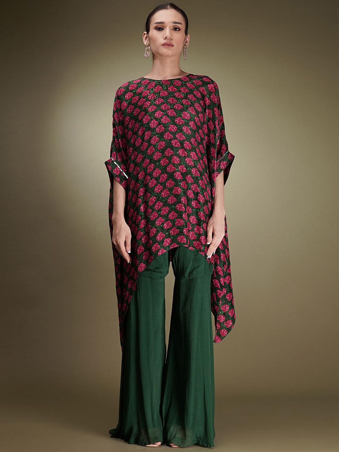 

Breathe by Aakanksha Singh Ethnic Motifs Printed Silk Georgette A-Line Kurta With Palazzos, Green