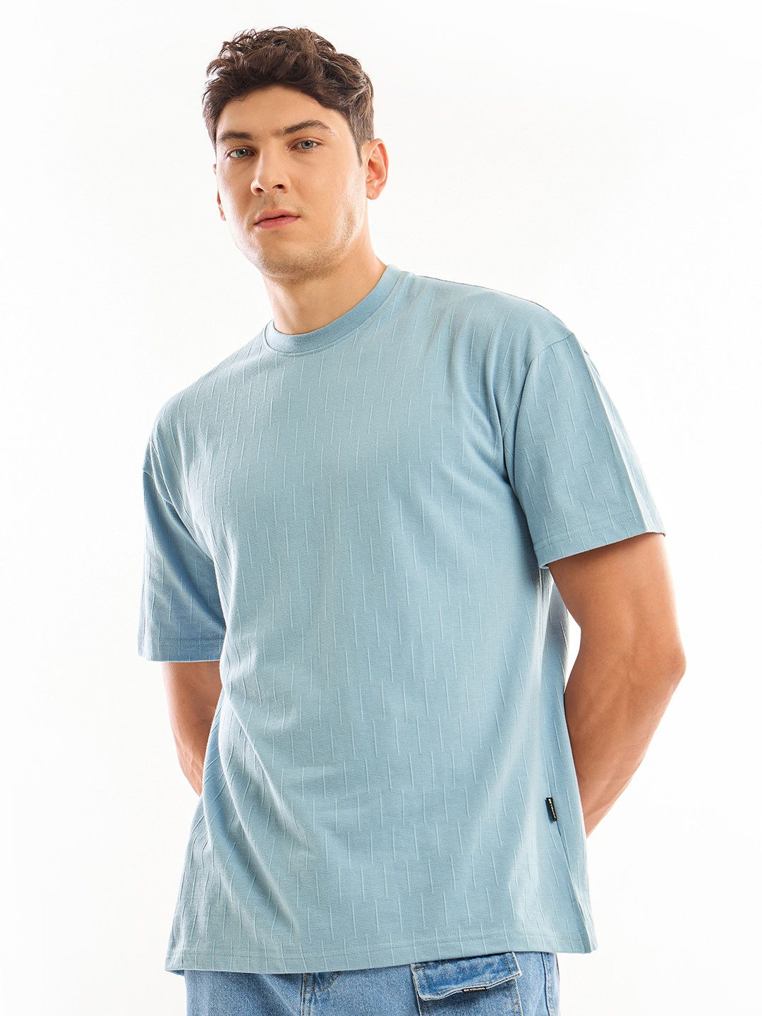 

Beyoung Men round-Neck Raw Edge T-shirt, Blue