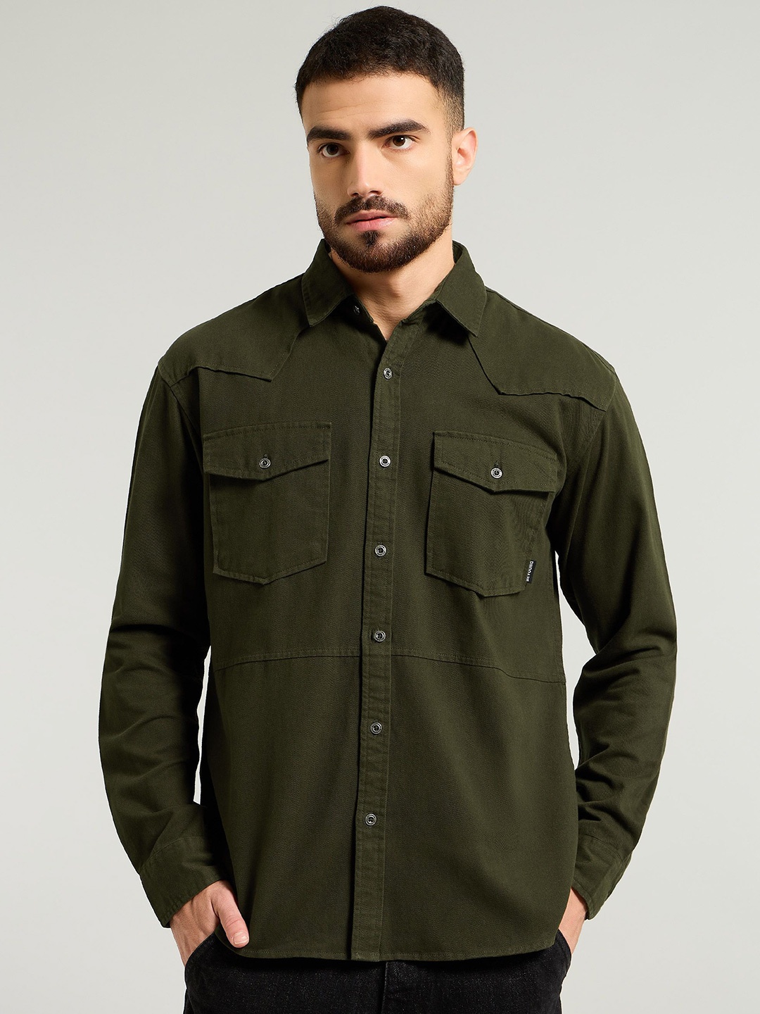 

Beyoung Men Opaque Solid Casual Shirt, Olive