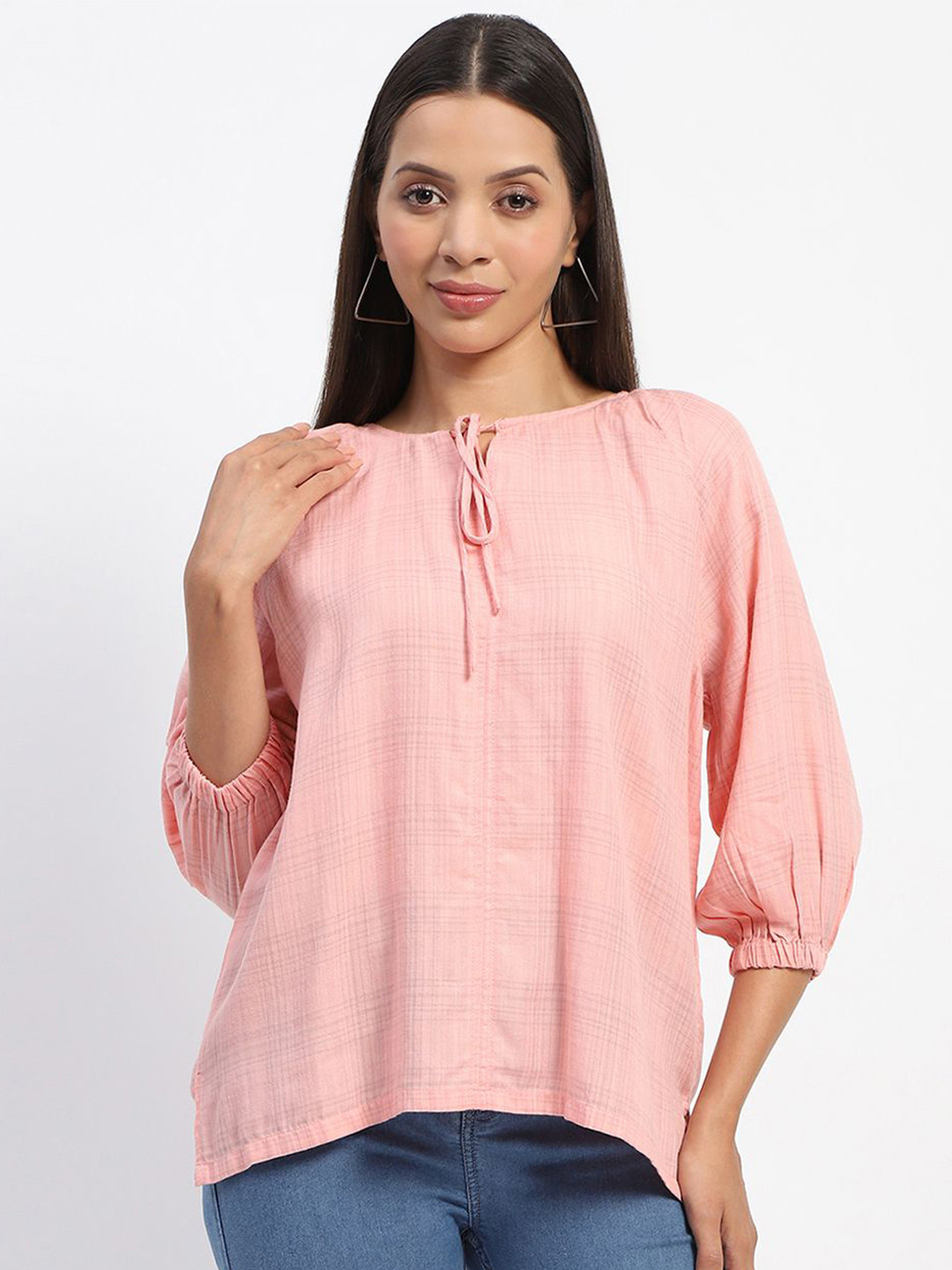 

Madame Women Solid Keyhole Neck Top, Pink
