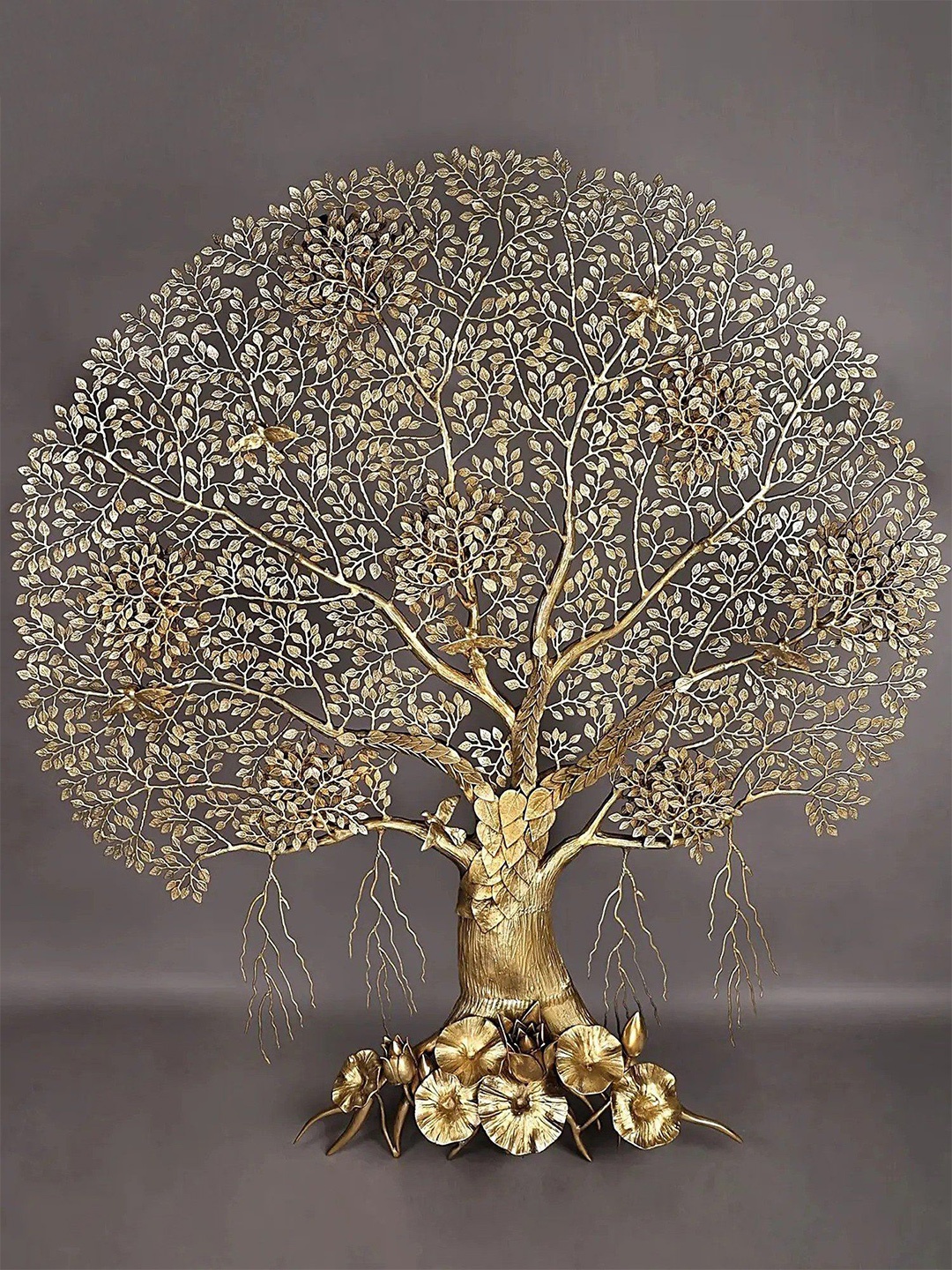 

Exotic India 75" Brass Super Large Beautiful Tree of Life Wall Mounted Home Decor, Gold