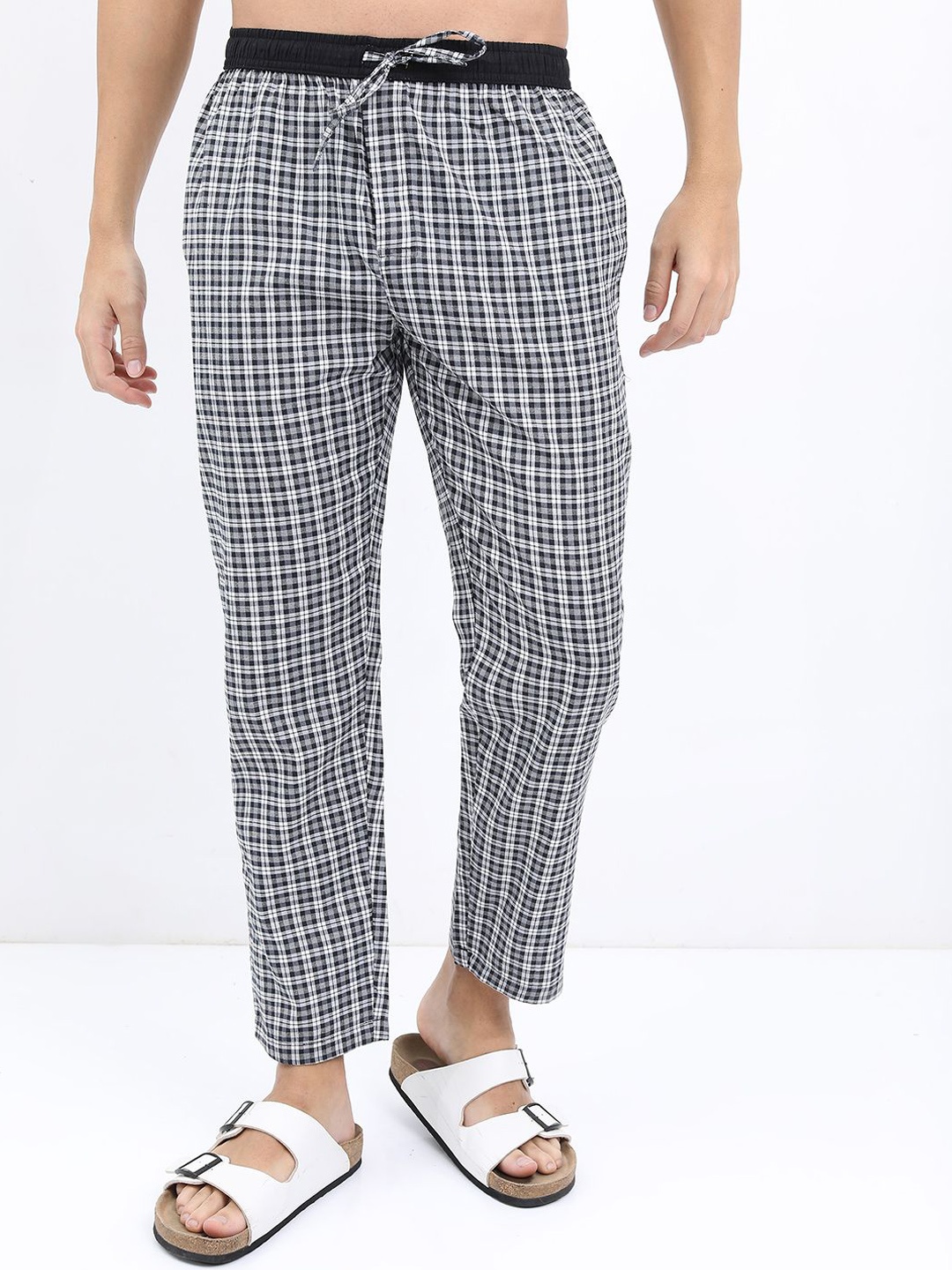 

HIGHLANDER Checked Straight-Leg Lounge Pants, White
