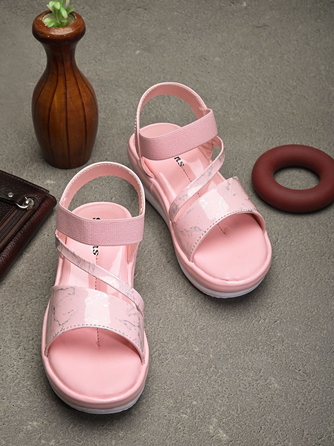 

STEFENS Girls Printed Open Toe Wedge Heel Sandals, Pink