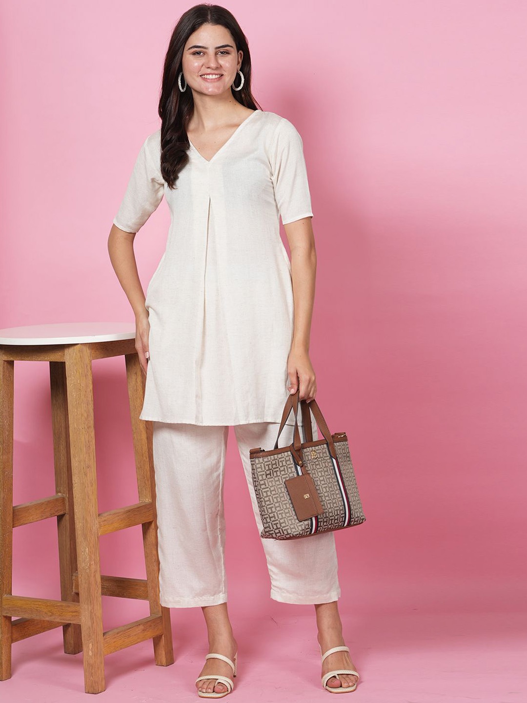 

LABEL KRISHA Pure-Cotton Tunic With Trouser Co-ords, Off white