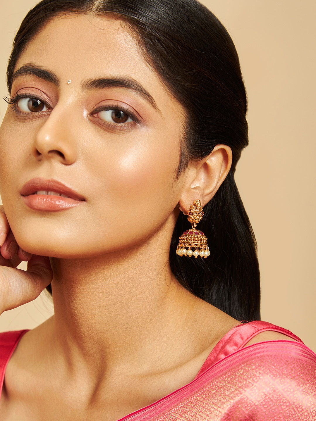 

Kushal's Fashion Jewellery Gold-Plated Dome Shaped Jhumkas