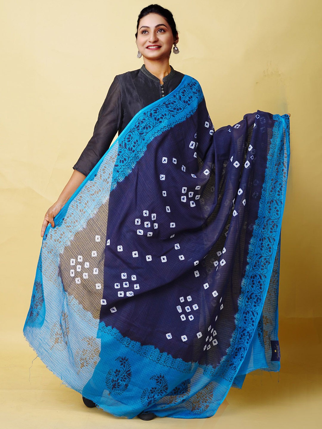 

Unnati Silks Bandhani Printed Cotton Silk Dupatta, Navy blue