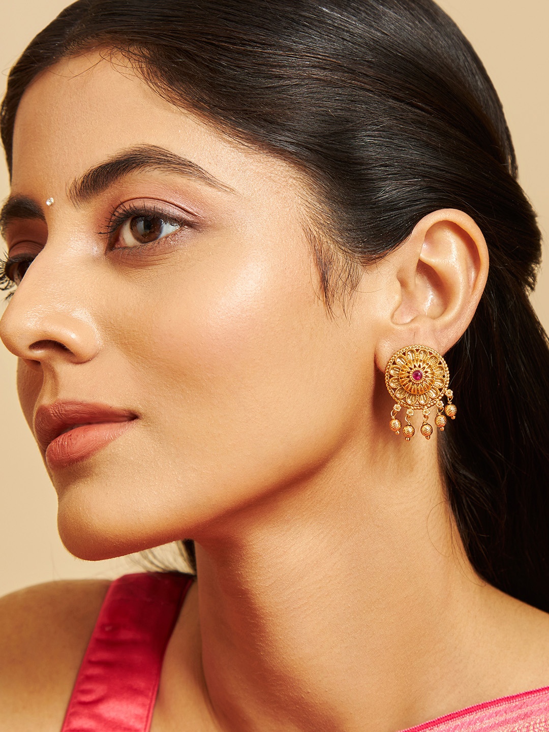 

Kushal's Fashion Jewellery Gold-Plated Copper Artificial Stones Classic Studs Earrings, Red