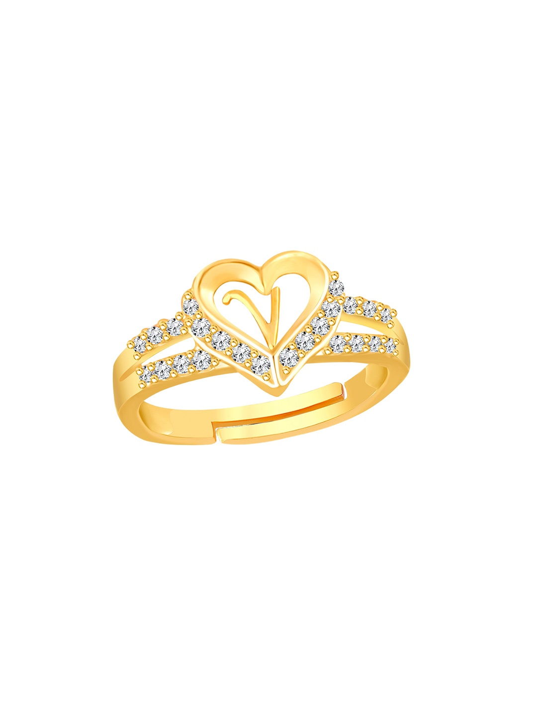 

Lila V Letter Gold-Plated Cubic Zirconia Stone Studded Finger Ring