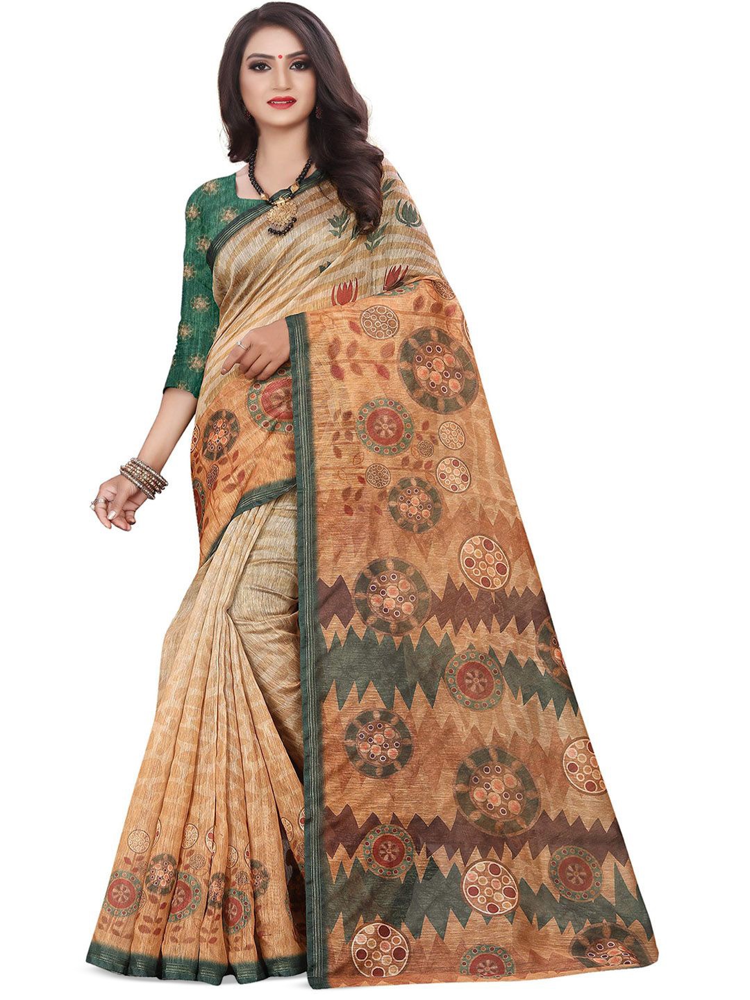 

BAESD BATIK Printed Saree, Beige