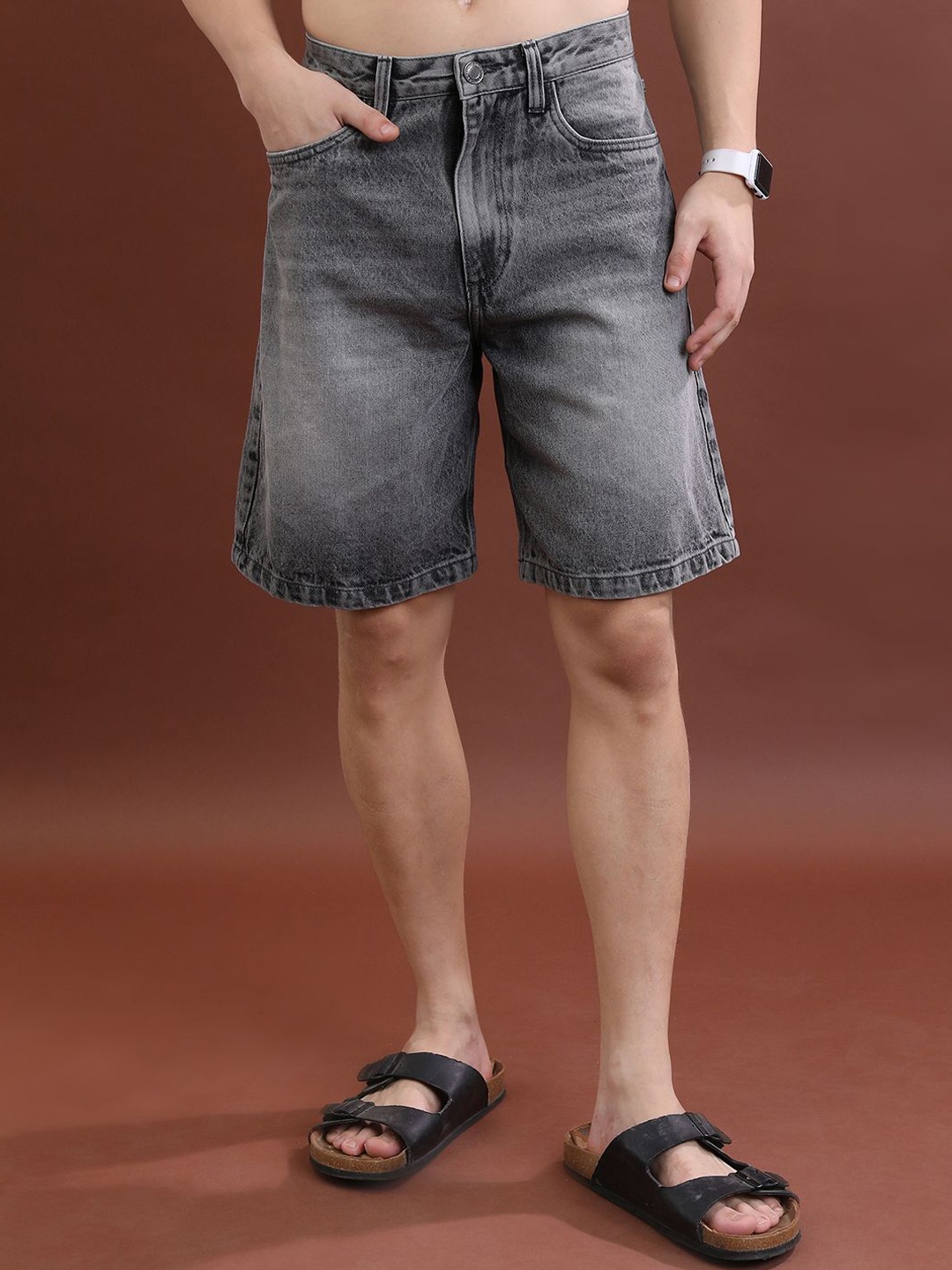 

HIGHLANDER Men Washed Denim Shorts Technology, Grey