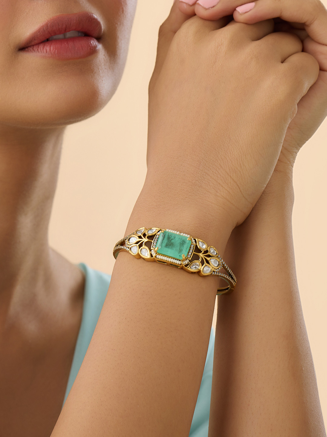 

Kushal's Fashion Jewellery Kundan Kada Bracelet, Gold