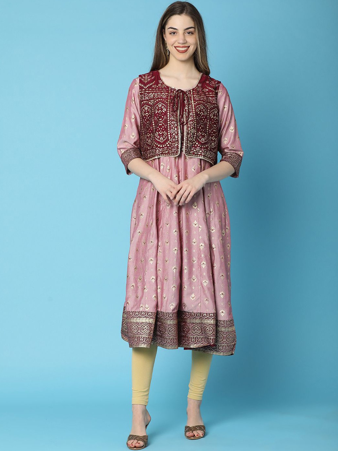

UNLIMITED Round Neck Yoke Design Anarkali Kurta, Purple