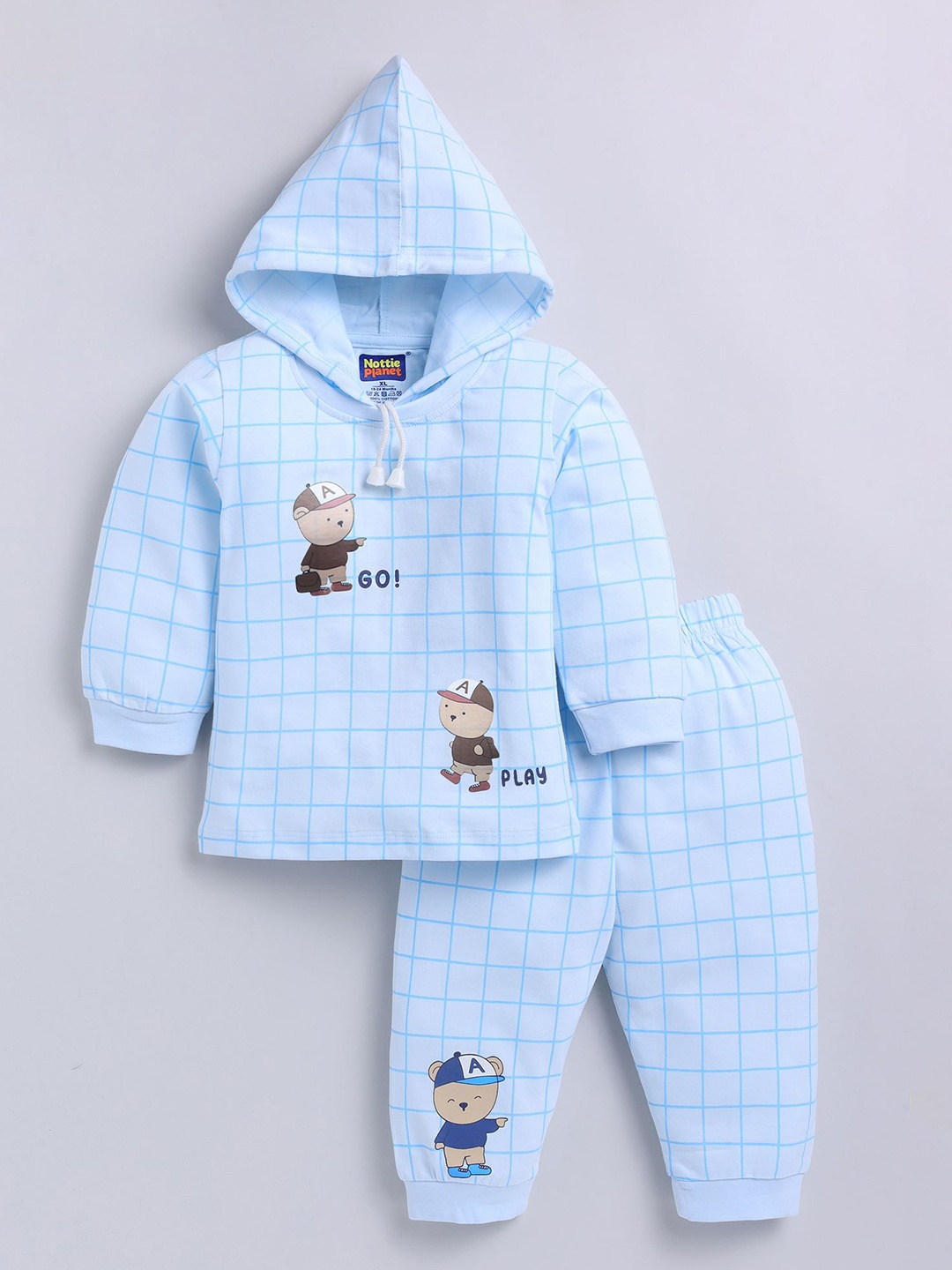 

Nottie Planet Boys Printed Hooded Pure Cotton T-shirt With Jogger, Blue