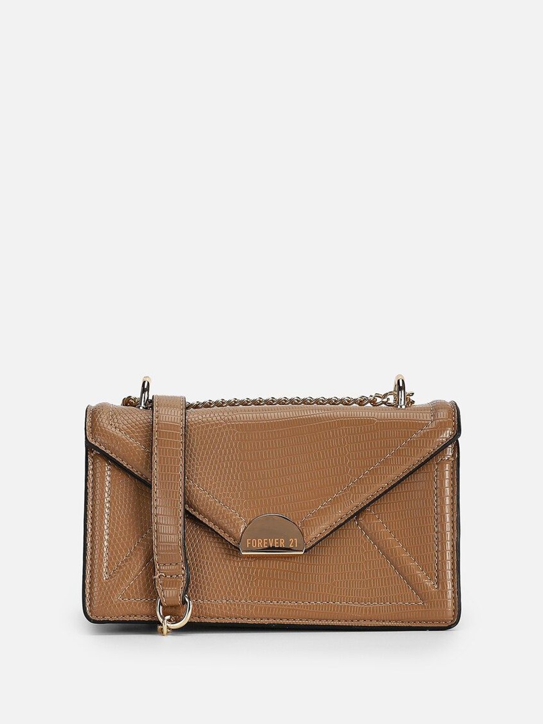 

FOREVER 21 Textured PU Structured Shoulder Bag with Tasselled, Brown