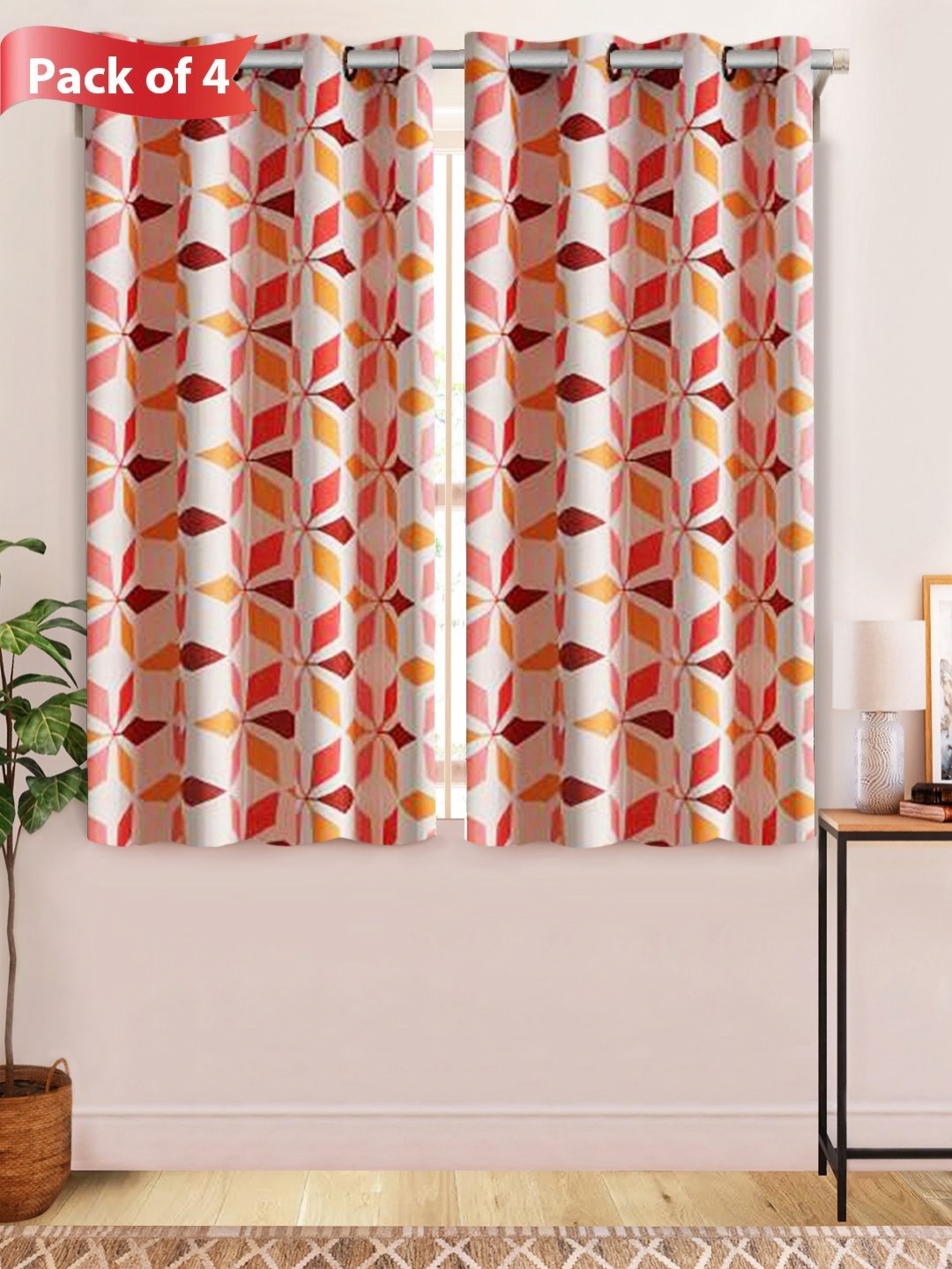 

Aura Red & Brown Set of 4 Floral Window Curtains