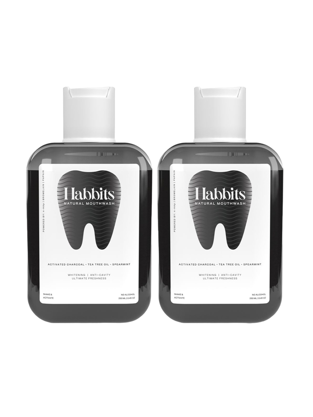 

HABBITS Set Of 2 Teeth Whitening Natural Mouthwash With Charcoal & Tea Tree Oil-250ml Each, Black