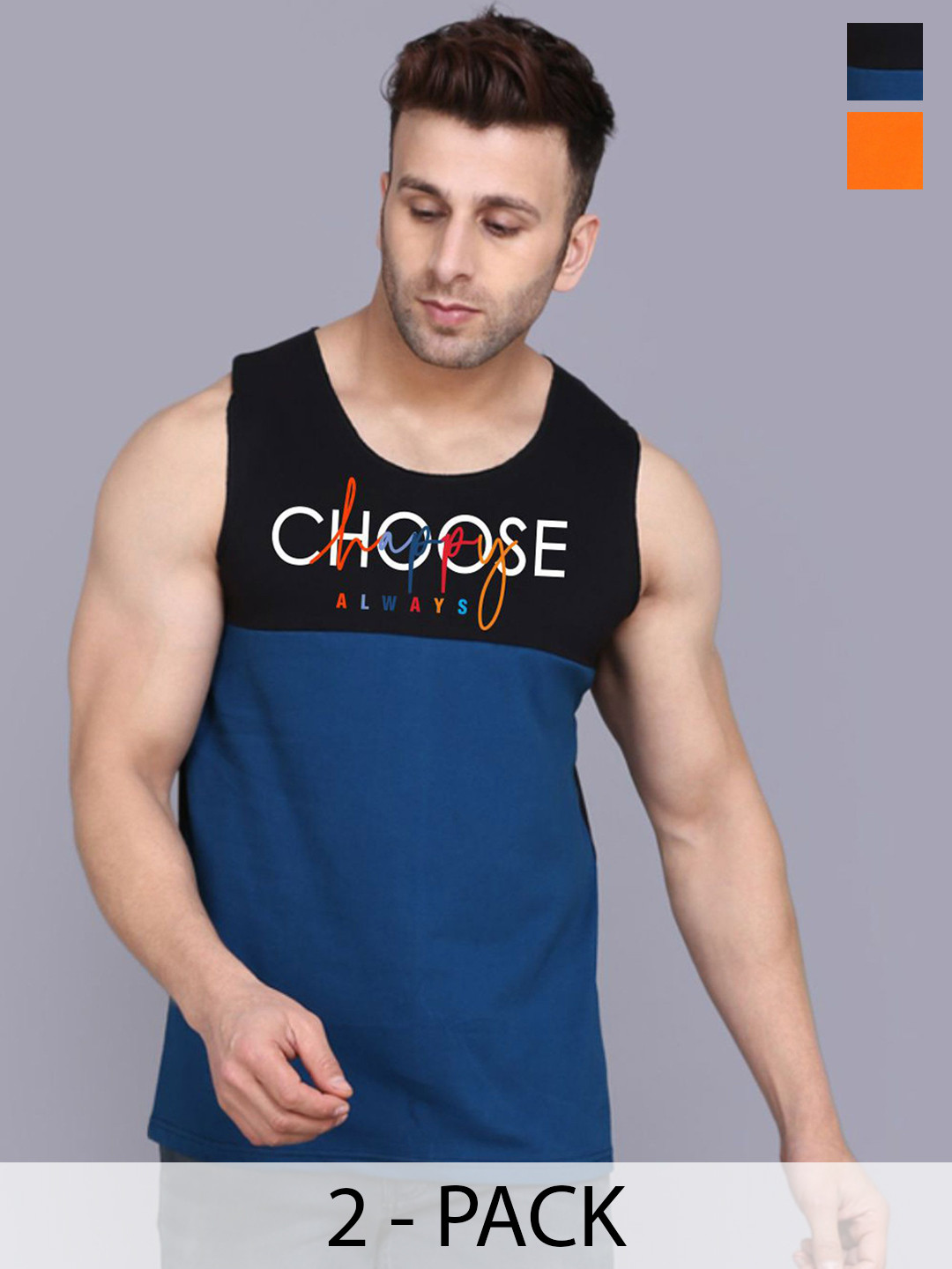 

SLOWLORIS Men Pack Of 2 Printed Gym Vests, Orange
