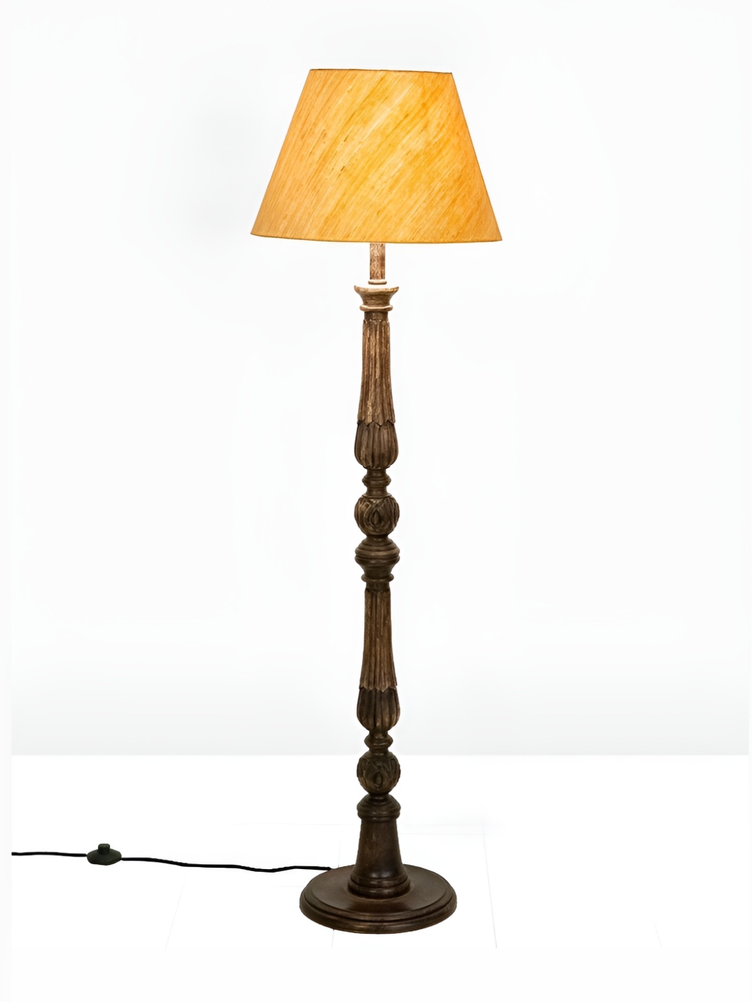 

Fabindia Honor Brown & Yellow Frustum Wooden Floor Lamps